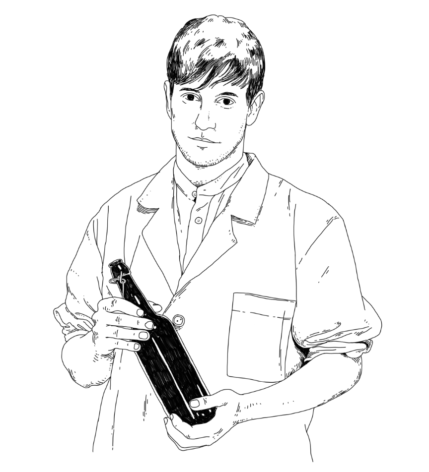 Retrato ilustrado en blanco y negro de Daniel Fermun