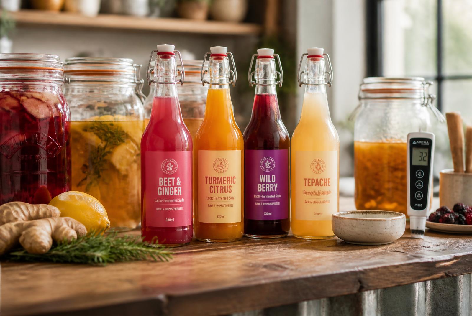 Botellas de refrescos lactofermentados sin alcohol